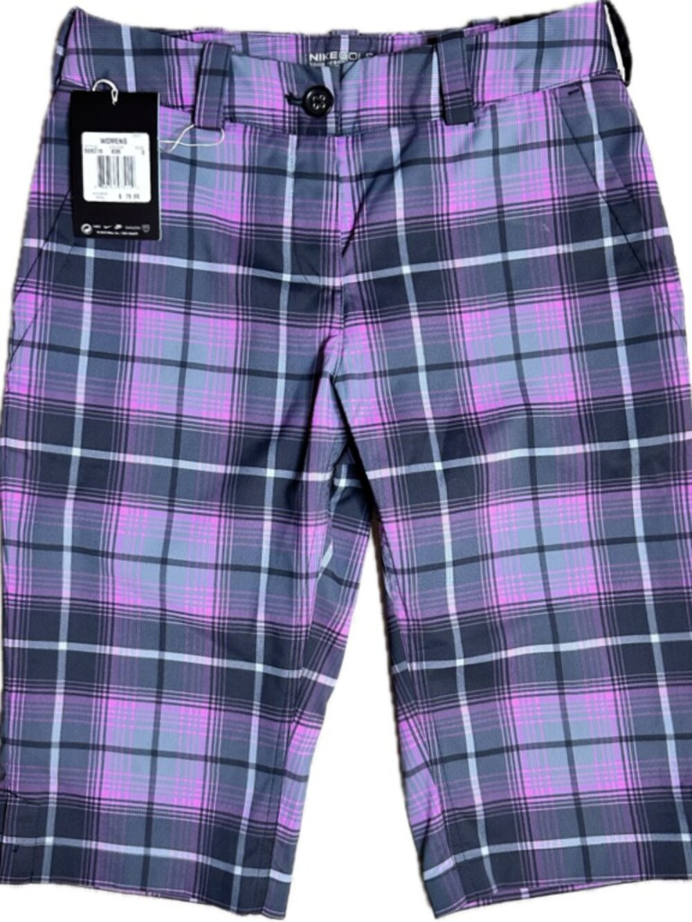 Nike Golf Tour Performance Dri Fit Purple Plaid Shorts Womens Sz 0 NWT